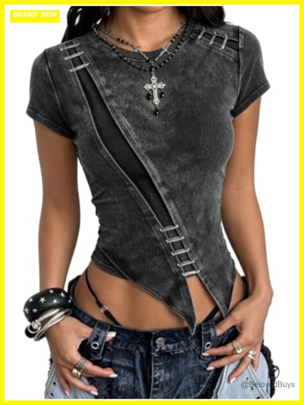 Women's Y2k Punk Grunge T-Shirt Short Sleeve Slim Fit Streetwear Top